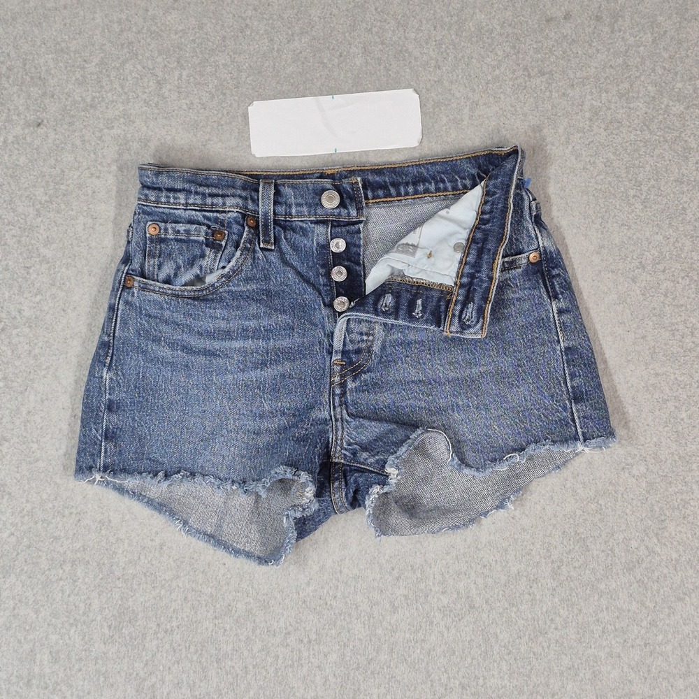 Levi's 501 Women Shorts W25 Blue Denim Jeans Cutoff Logo Stretch